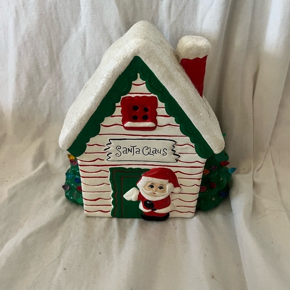 Handmade Other - Vintage Christmas Village House Cabin with Santa Ceramic 6 X 6.5”